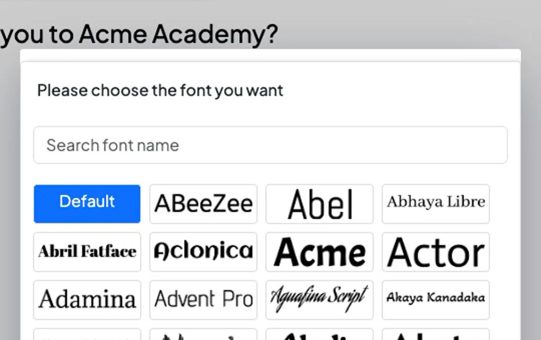 Ändern Sie die Schriftdarstellung — Suche und wählen Sie jede Google-Schriftart.