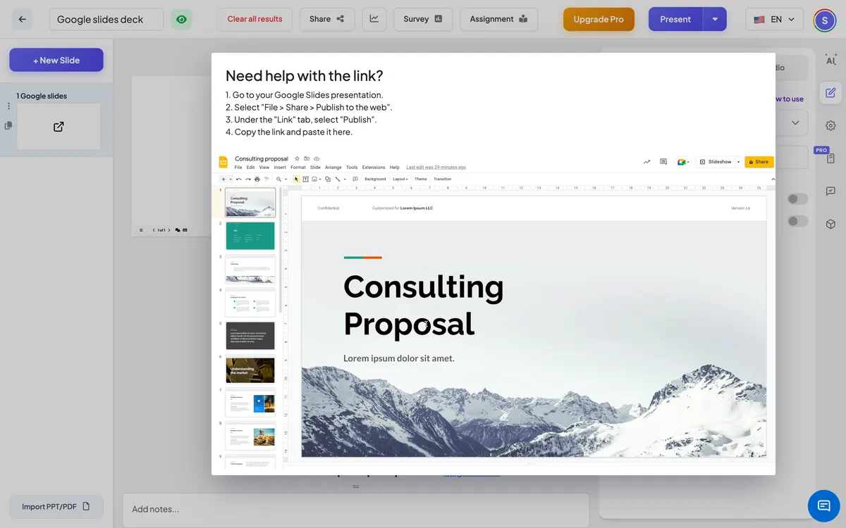 Tarvitsetko apua yhteyden kanssa? — neljä vaihetta Google Slides-puiston julkaisemiseksi lyhyellä videolla