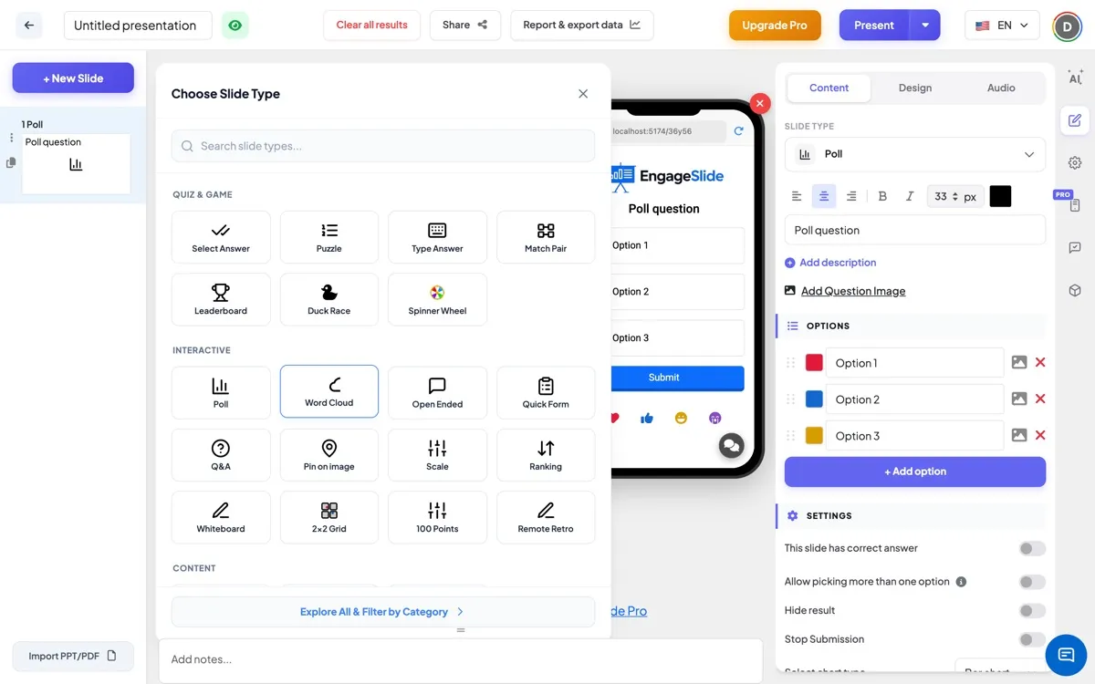 Choose Slide Type — Poll sits in the Interactive Questions group