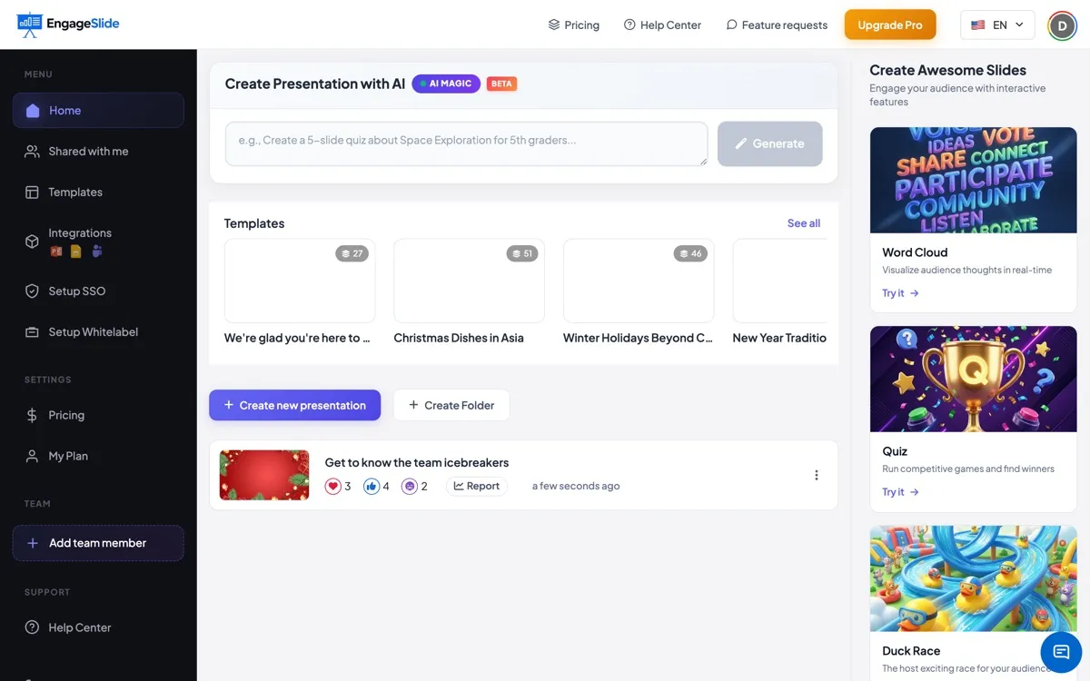 Home — “Create new presentation”