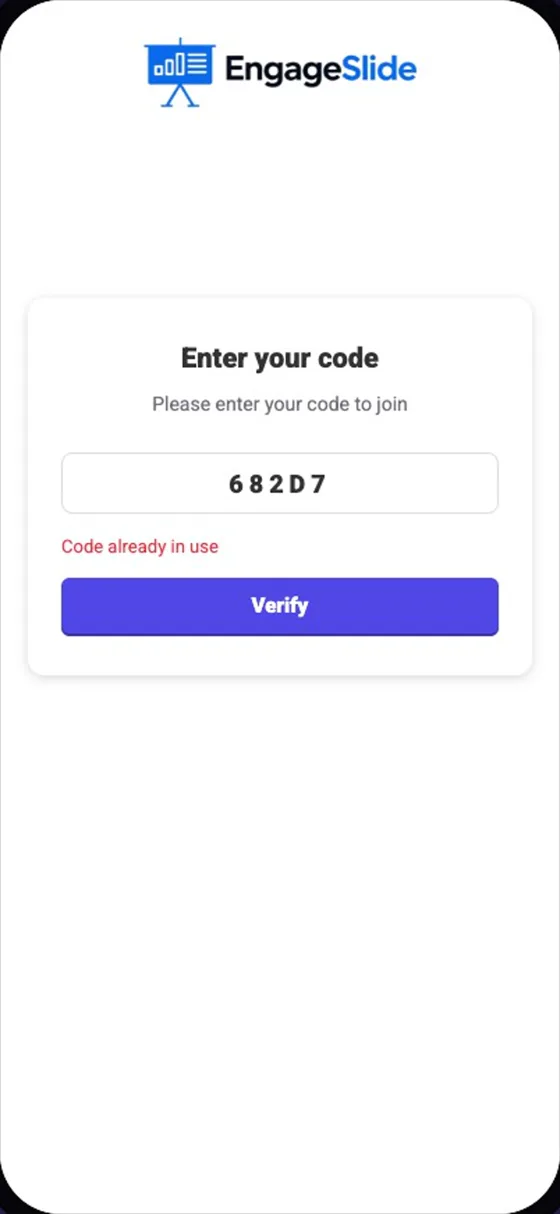A code already used by someone else → Code already in use