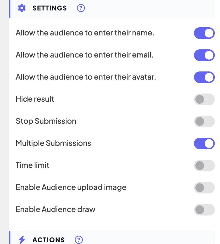 Open Ended with name, email and avatar switched on.