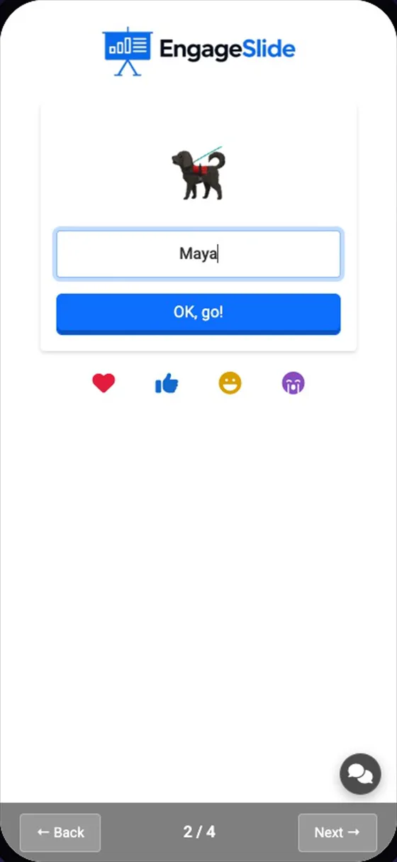 Ein Quiz fragt nach einem Spitznamen, dann Start Quiz