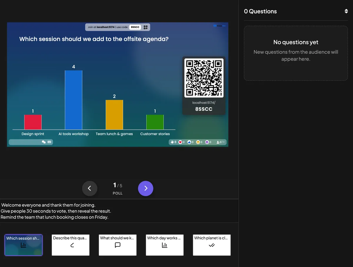 The Remote Control shows the notes of the slide you are on, under the slide controls.