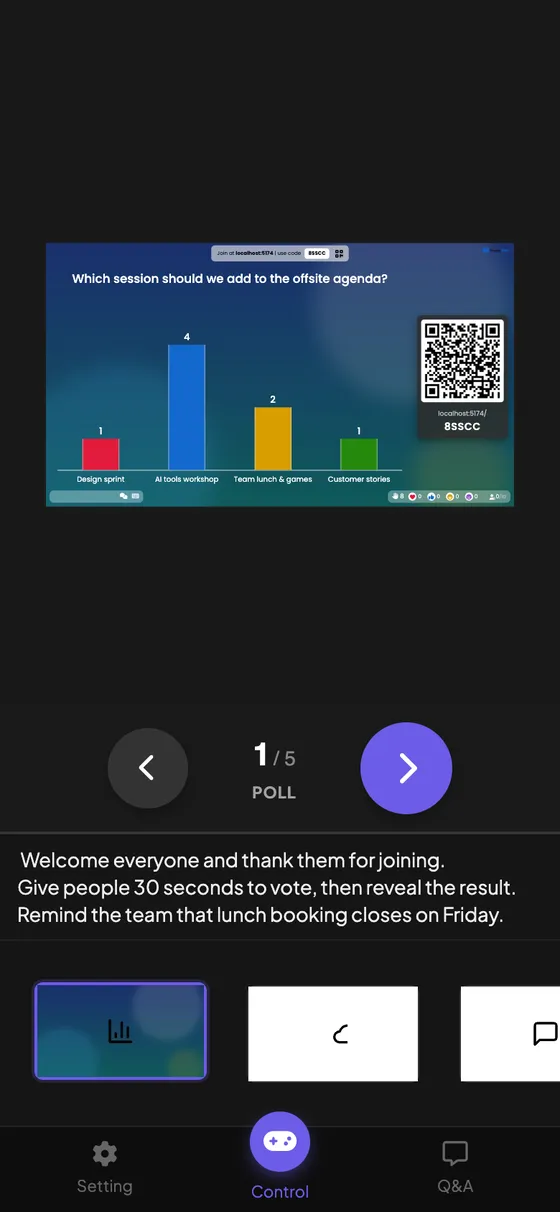 On a phone, the notes sit under the next/previous buttons