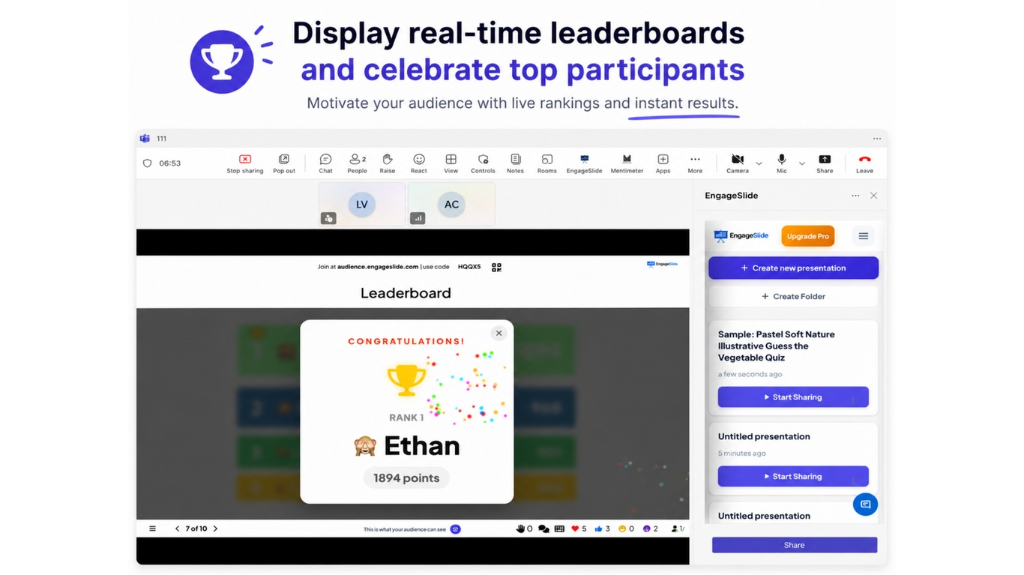 Real-time leaderboards in Teams